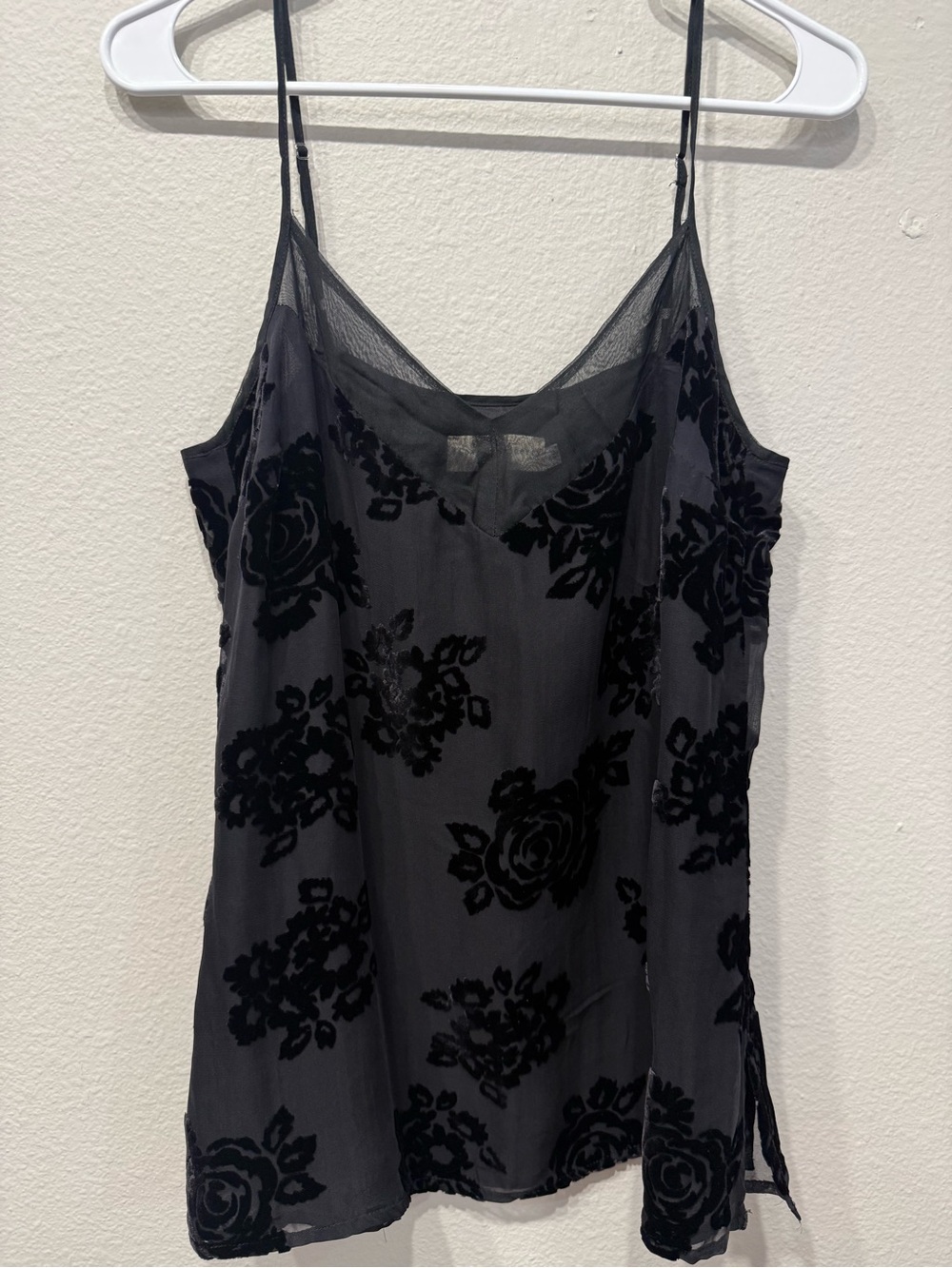 4Love&Liberty (Johny Was) Black Silk Blend Burnout Velvet Floral Rose Cami